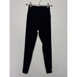 Running Bare Size 2 Leggings Black Ribbed Pull On High Waisted 7/8 Athletic